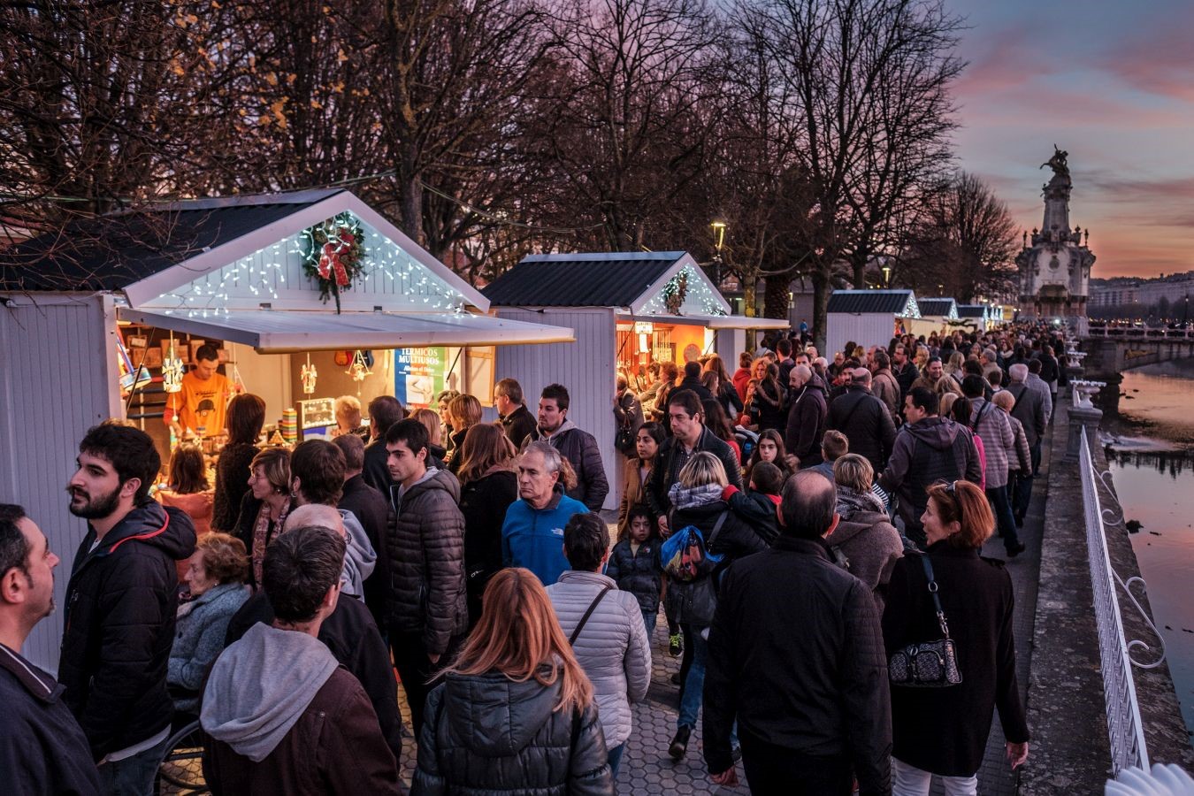 Christmas market along the river in San Sebastian. best Christmas market.
