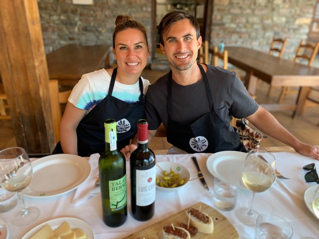 a couple at a cooking class in San Sebastian